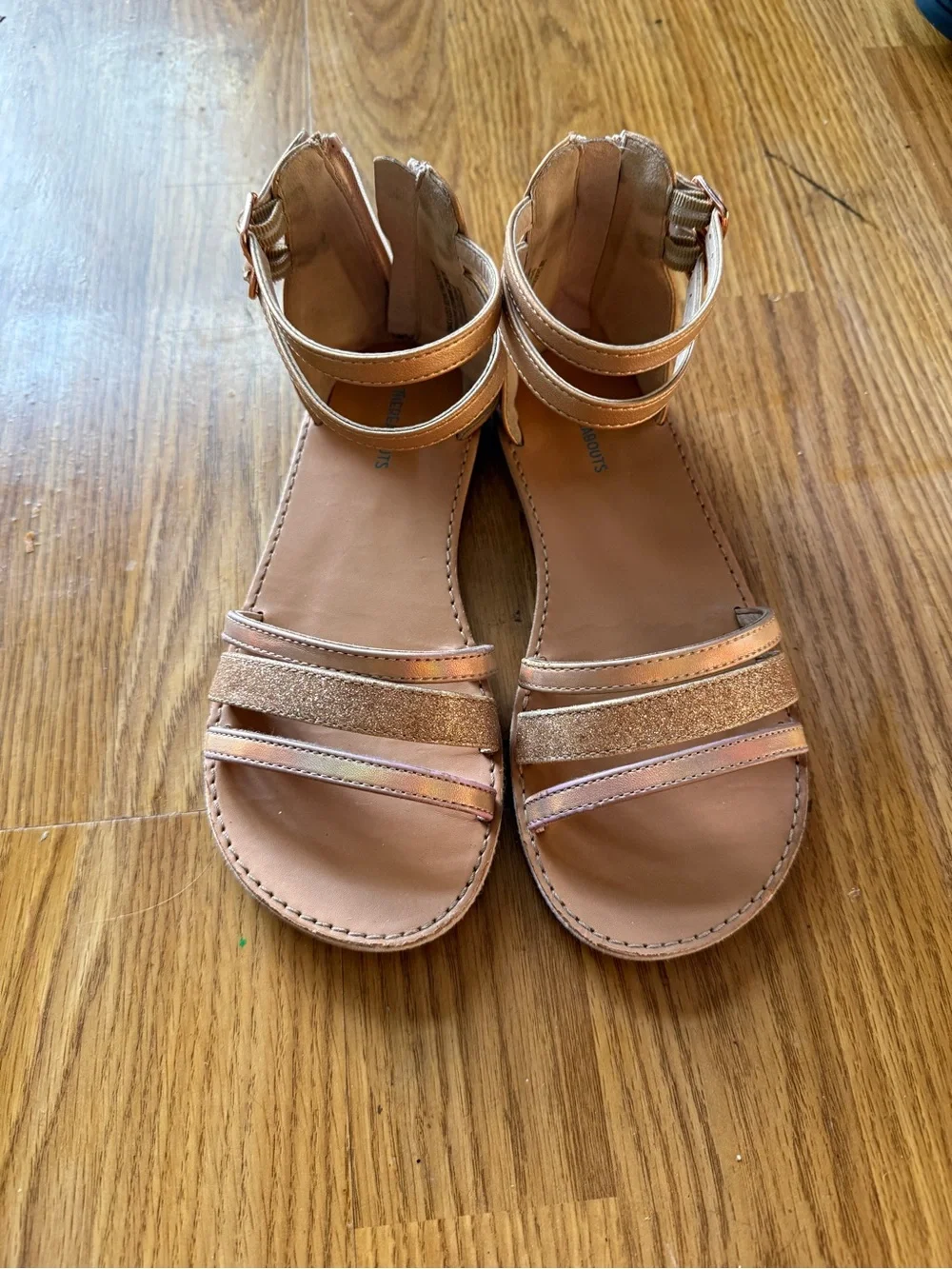 Girls Rose Gold Glitter Ankle-Strap Sandals